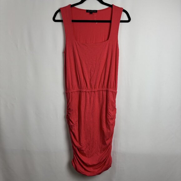 Gibsonlook S Coral Red Fitted Waist Sleeveless Square Box Neck Ruched Dress Midi - Picture 1 of 10